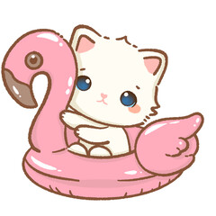 kawaii white cat on a pink flamingo floatie
Hand drawn illustration pink summer pastel color isolated on transparent background, nursery decorations, summer
