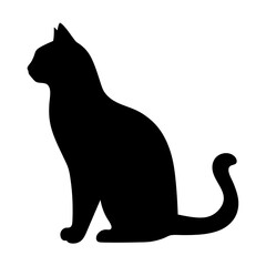 Elegant black cat silhouette sitting and gazing thoughtfully at something unseen