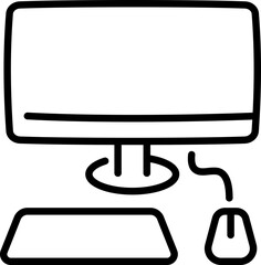 Desktop computer with keyboard and mouse icon - Editable Stroke SVG, fully scalable.