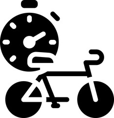 Time-based cycling icon with stopwatch and bike. Silhouette style.