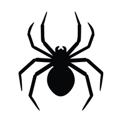 Stylized black spider with long legs poised for attack on white backdrop