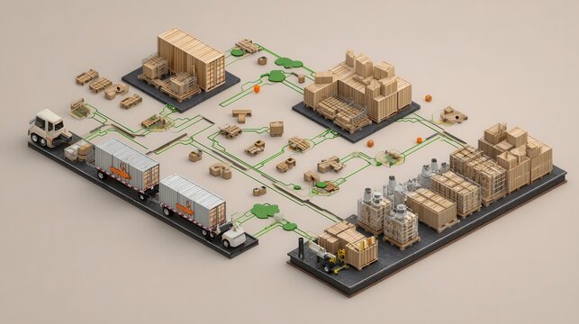 Logistics network of a modern distribution center.