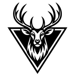 Symmetrical Deer Head Vector Logo in Triangle – Bold Black and White Mascot Style
