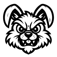 Obraz premium Angry Bunny Head Mascot Vector – Bold Black and White Illustration