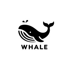 A minimalist black and white vector illustration of a whale