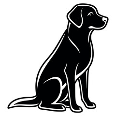 Elegant black and white outline drawing of a sitting Labrador Retriever.