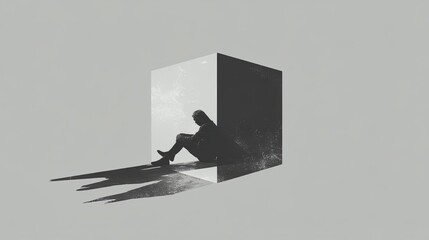 Mysterious Man Sitting in Doorway with Shadow - Urban Scene