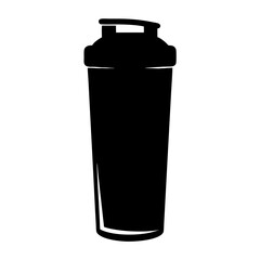 Black silhouette of a protein shaker bottle on a white background