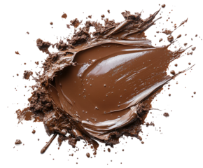 Chocolate splash action food preparation view isolated on transparent background
