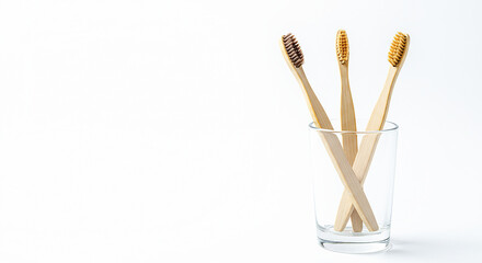 Bamboo toothbrushes resting in glass promoting sustainable oral hygiene