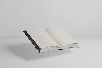 Blank hardcover book mockup floating in minimal setting Generative AI