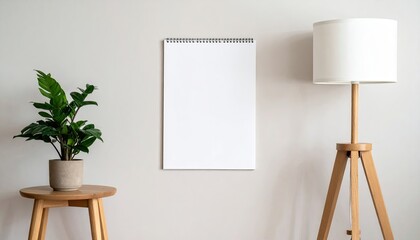Minimalist Wall Calendar Mockup in Modern Interior with Plant and Floor Lamp