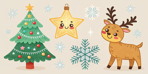 set of christmas elements