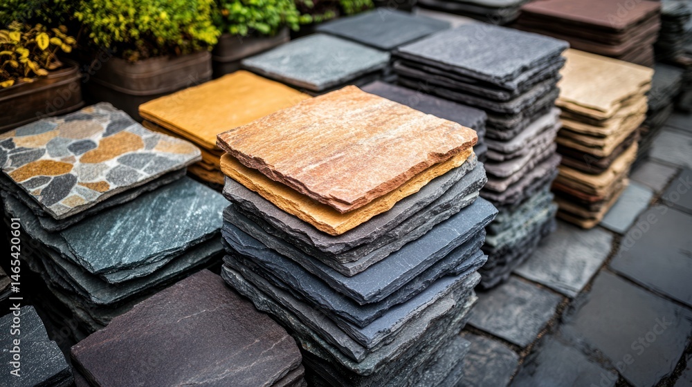 Poster stacks of stone tiles in various colors and textures