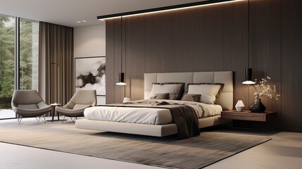 A photo of a sleek and elegant bedroom design.