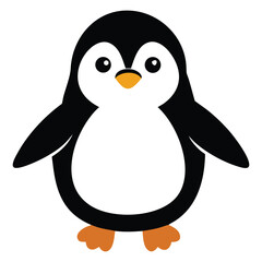 Obraz premium Adorable black and white penguin stands attentively with tiny orange beak and feet