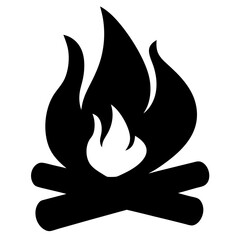 Stylized black and white campfire graphic art conveying warmth and comfort