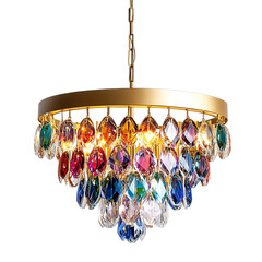 A Chic Gold Accented Chandelier with Vibrant Crystal Isolated on Transparent Background