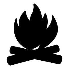 Simple black bonfire icon with logs and stylized flames vector graphic