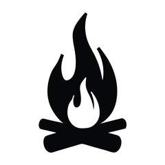 Stylized Black Campfire with Logs Illustration on a White Background