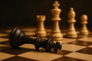 Chess Board with Fallen King Piece