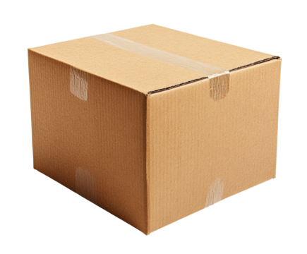 Shipping action cardboard box warehouse packaging view isolated on transparent background