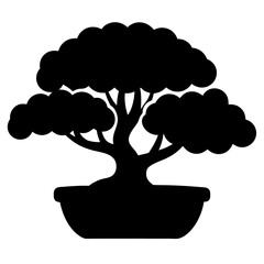 Stylized Silhouette of a Bonsai Tree in a Decorative Pot