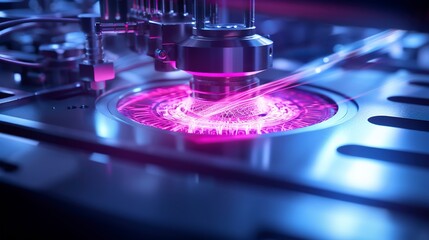 A photo of a close-up of a femtosecond laser at working