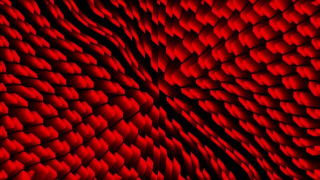 Monochrome 3d wave motion, Futuristic abstract tiles in red and black