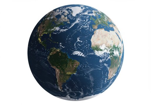Earth globe showing continents and oceans isolated on white background
