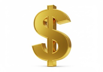 Obraz premium A golden dollar sign standing upright isolated on white background