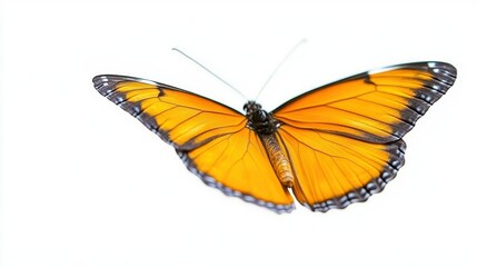 Fototapeta premium Vibrant orange butterfly in mid-flight against a clean white background