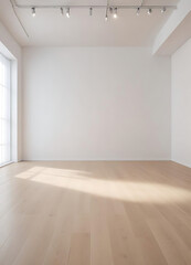 Fototapeta premium Empty White Room: Bright Interior with Wood Floor