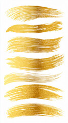 Six Golden Brushstroke Samples on a White Background