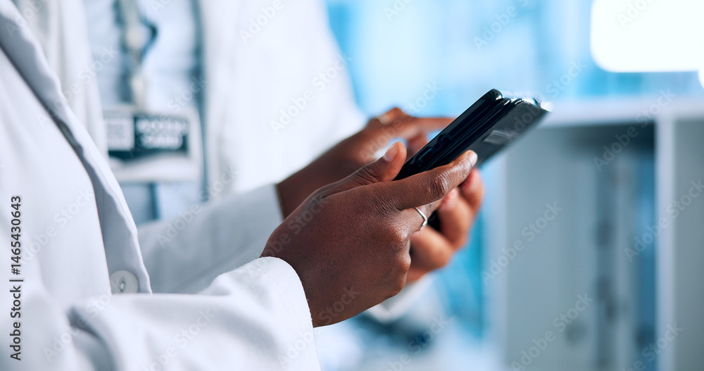Poster hands, science and tablet with people in laboratory for research, gene editing and healthcare. medic