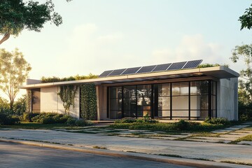Obraz premium Modern, sustainable home design with solar panels.