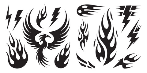 Fototapeta premium Black tribal tattoo design features a black and white wolf head silhouette as a wild animal art illustration