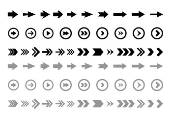 Arrow vector illustration set with various directions, styles, and types. Perfect for graphic design, infographics, navigation icons, presentations, and digital interfaces.