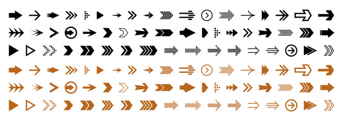 Arrow vector illustration set with various directions, styles, and types. Perfect for graphic design, infographics, navigation icons, presentations, and digital interfaces.