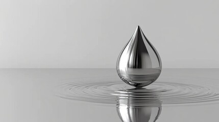 Fototapeta premium A tear-shaped droplet of crystal clear water sits on a surface that reflects