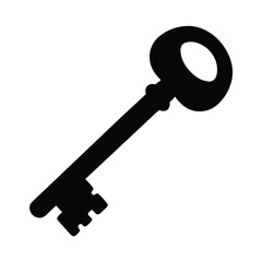 Simple Black Silhouette of an Old Fashioned Key Image Illustration Graphic