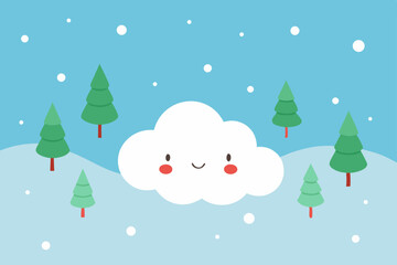 festive snowfield with smiling snow clouds raining 