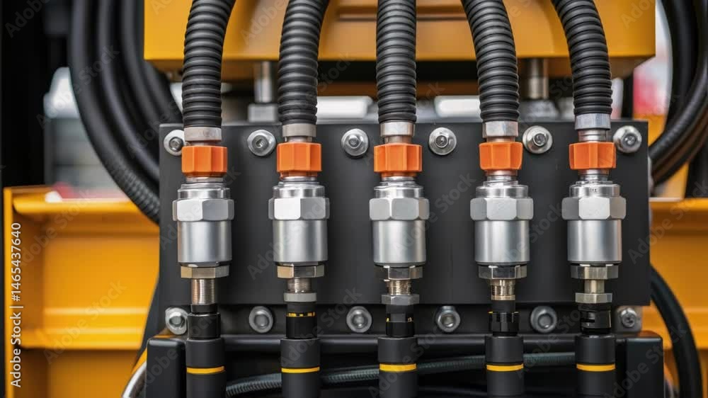 Aufkleber A closeup of a hydraulic system on the robotic unit with hoses and valves highlighted essential for managing the immense pressure required during boring operations.