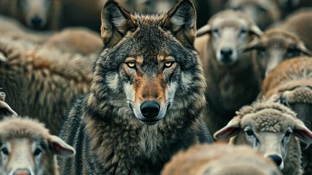 Wolf amongst sheep, conceptual vigilance image