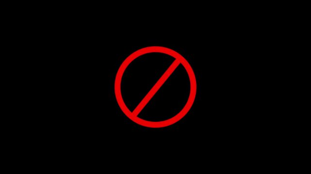Warning, stop, prohibited or no entry forbidden circle and line symbol icon Animation of delete, denied, ban or block icon. Forbidding Traffic Sign Animation.4K Video motion graphic animation.