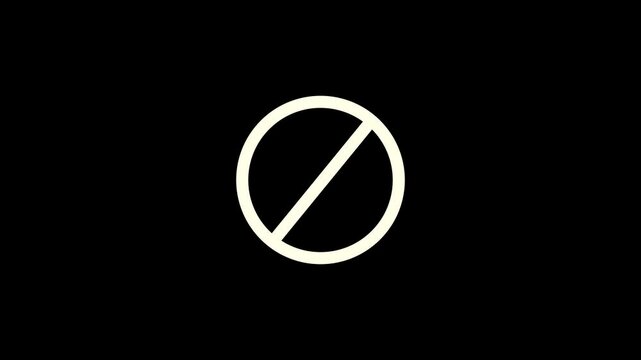 Warning, stop, prohibited or no entry forbidden circle and line symbol icon Animation of delete, denied, ban or block icon. Forbidding Traffic Sign Animation.4K Video motion graphic animation.