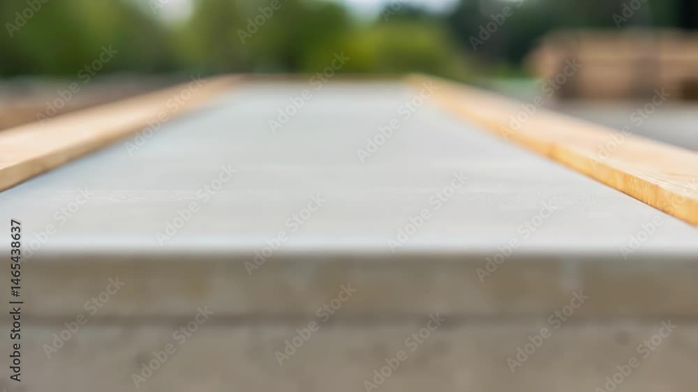 Poster A closeup of an edge of the formwork where it meets a concrete pour showcasing the natural color tones and the integration of ecofriendly materials in construction.