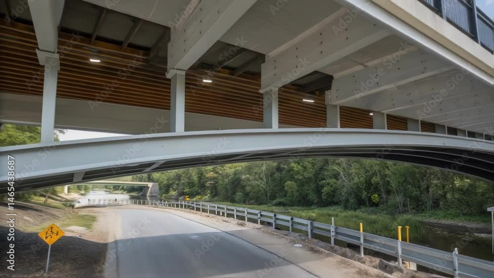 Poster A closeup of a newly assembled bridge segment seamlessly connecting to an existing structure showcasing the efficiency of prefabricated design.