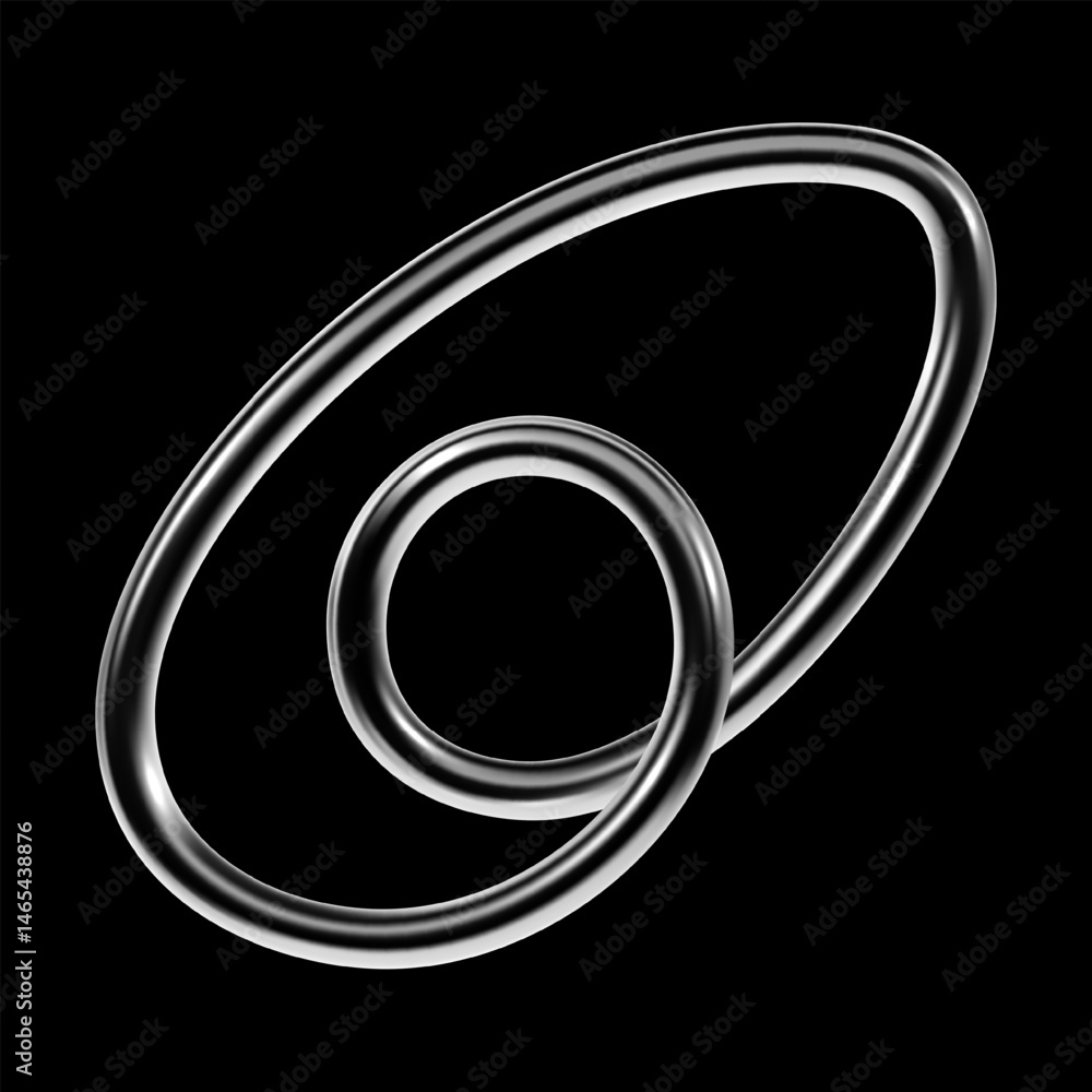 Poster 3d chrome abstract form with curved loop shape and glossy metallic surface in y2k style. twisted con