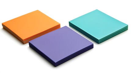 Fototapeta premium Stack of Colorful Papers Orange Teal Purple Square Sheets